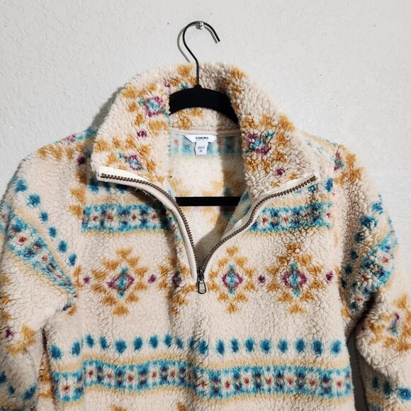 Sonoma Womens Medium Faux Fur Quarter-Zip Pullover Sweater Aztec - Picture 10 of 14